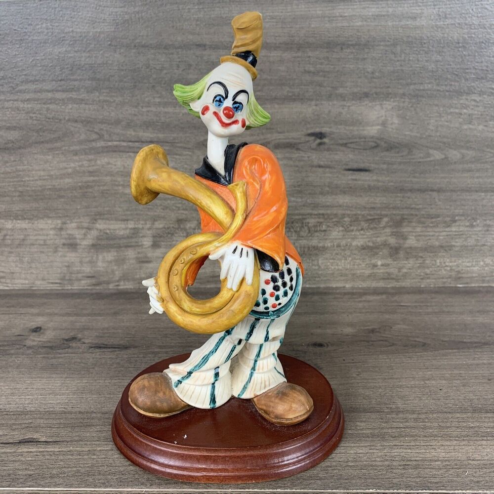 Arnart Pucci 9" Clown Resin with a Horn Statue Italy On marble Base 1980’s